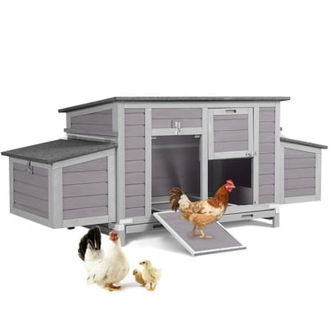 MEDEHOO Chicken Coop, Outdoor Hen House Poultry Cage with Nesting Box, Leakproof Pull Out Tray and UV-Resistant Roof (67" L x 25" W x 28" H)