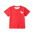 thumbnail image 3 of Boys Dinosaur Print Short Sleeve T-Shirt, Front Mini T-Rex and Back Big Dino Graphic Crewneck Tee, Soft Casual Everyday Top for Kids School Outdoor Wear(Red,1-2 Years), 3 of 3