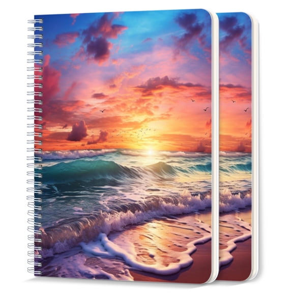 Spiral Notebook,College Ruled Journal,8.26" x 5.71" 50 Sheets/100 Pages,2 Pack - Beautiful Beach Sunset With Colorful Clouds And Waves