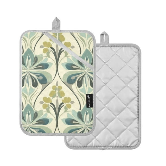 Yayeee Pot Holders Kitchen Heat Resistant with Pocket 7"x9.8" Cotton Oven Cooking Hot Pads, Beige Floral Pattern