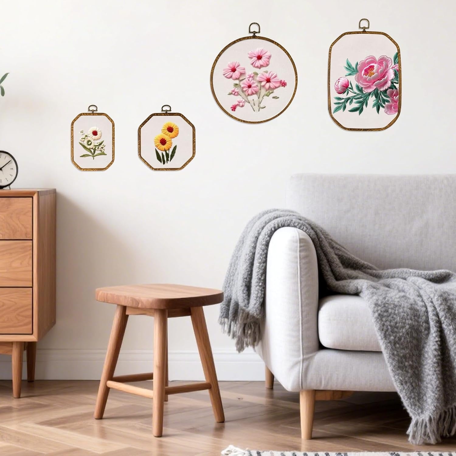 9 Pcs Embroidery Hoop Embroidery Frame Set,Bexikou 4 Shape Decorative Imitated Wood Cross Stitch Hoop for Art Craft Sewing Circle Oval Octagonal Embroidery Hoops Set for Christmas Ornament
