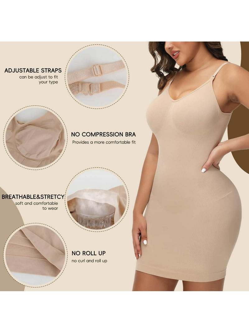 MANIFIQUE Women Shapewear Dress Full Slip Tummy Control Body Shaper V Neck  Adjustable Spaghetti Strap - Walmart.com