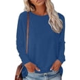 thumbnail image 2 of felwors Womens Crewneck Long Raglan Sleeve Sweatshirt Relaxed Fit Pullover Tops Blue, S, 2 of 8