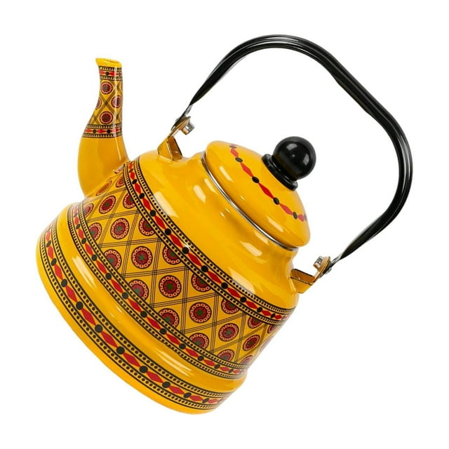 ziyahi Colorful Tea Kettle Stovetop Hot Water Practical Kitchen Tool Large Capacity 5L Porcelain Enameled Teapot Conduction Yellow Style B