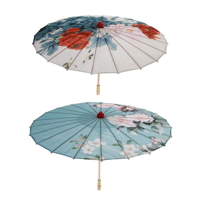 2x Retro Style Chinese Umbrella Silk Cloth Parasol Wedding Party Prop Yotijar none
