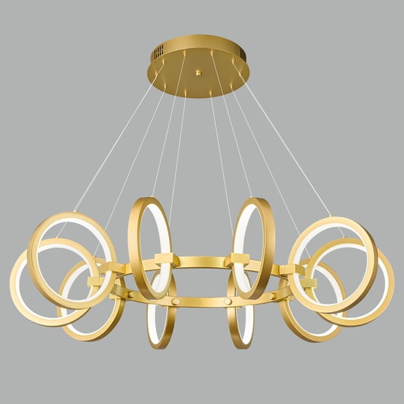 Deyidn Modern LED Chandelier Dimmable Round Pendant Light Fixtures 10 Ring Gold Chandeliers Adjustable Hanging Pendant Lighting for Kitchen Island Living Room Dining Room Bedroom