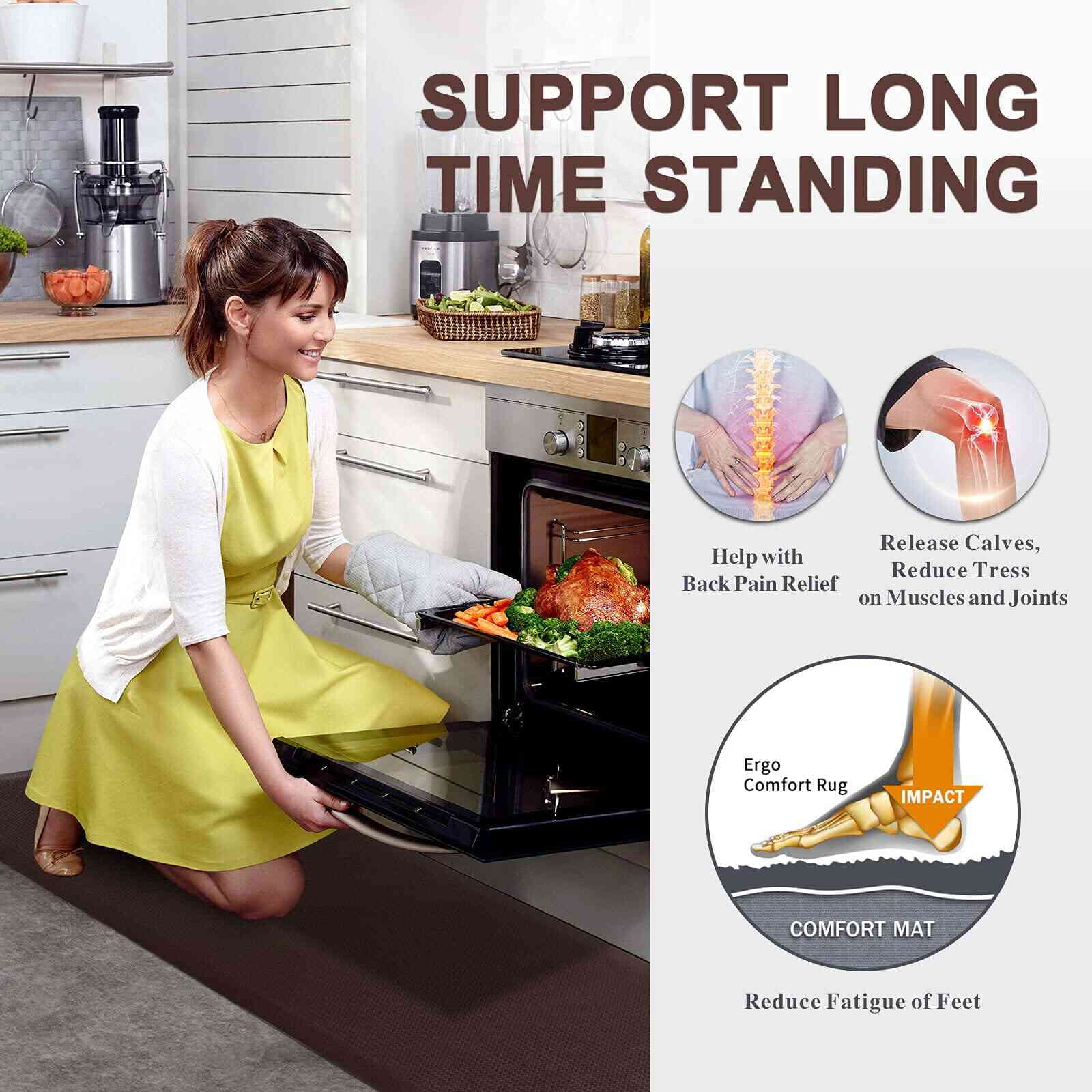 Carvapet Anti-Fatigue Floor Mat Cushioned Kitchen Comfort Mat, Waterproof Non-Slip Standing Desk Foam Mats and Rugs, Brown, 17.3"x28"