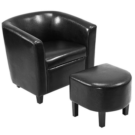 Arm Chairs On Sale Costway Modern Leisure Chair PU Leather Wooden Arm Chair w/Ottoman Living Room Furniture ()