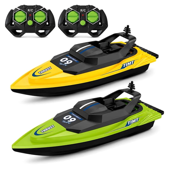 Tigozz 2 Pack Remote Control Boats for Kids, 2.4GHz Dual Motor Speedboat Set with 2 Controllers, Waterproof Pool & Lake Racing Toys, Ages 6 