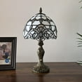 thumbnail image 5 of Tiffany Mini Table Lamp White Stained Glass Baroque Style Lavender LED Bulb Included Pull Chain Switch Bedroom Living Room 8"W14"H, 5 of 7