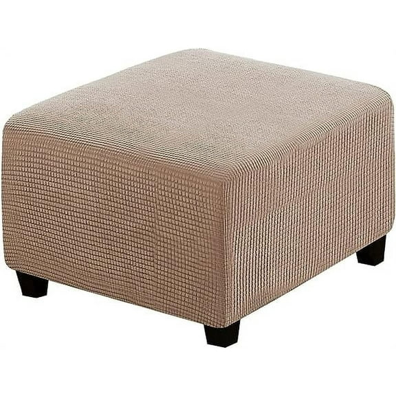 Zhuge Super Stretch Soft Ottoman Cover with Elastic Band Footrest Sofa Slipcover Folding Storage Stool Furniture Protector for Square and Rectangle Ottoman (Khaki, Large)