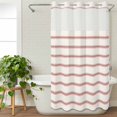 thumbnail image 3 of Red Striped No Hook Shower Curtain Waterproof, Bathroom Curtains with Snap in Liners and See Through Top Window, Rustic Red Stripe Modern Art Beige Hotel Style Bathtub Curtains Shower 36"Wx78"L, 3 of 8