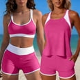 thumbnail image 2 of VBVC Women's 3 Piece High Waisted Tankini Set , Athletic Modest Bathing Suit For Women , Ladies' Color Block Workout Swimwear with Pockets,Hot Pink,S-2XL, 2 of 8