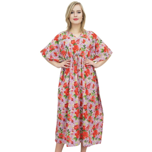 Bimba Robe Longue Maxi Kaftan en Coton à Fleurs Lavande pour Femme Caftan-6