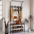 thumbnail image 2 of Ourlova 70.9 Inch Tall Narrow Metal Coat Rack Wooden Shoe Bench 4 in 1 Rustic Brown Storage Shelf with 8 Hooks, 2 of 7
