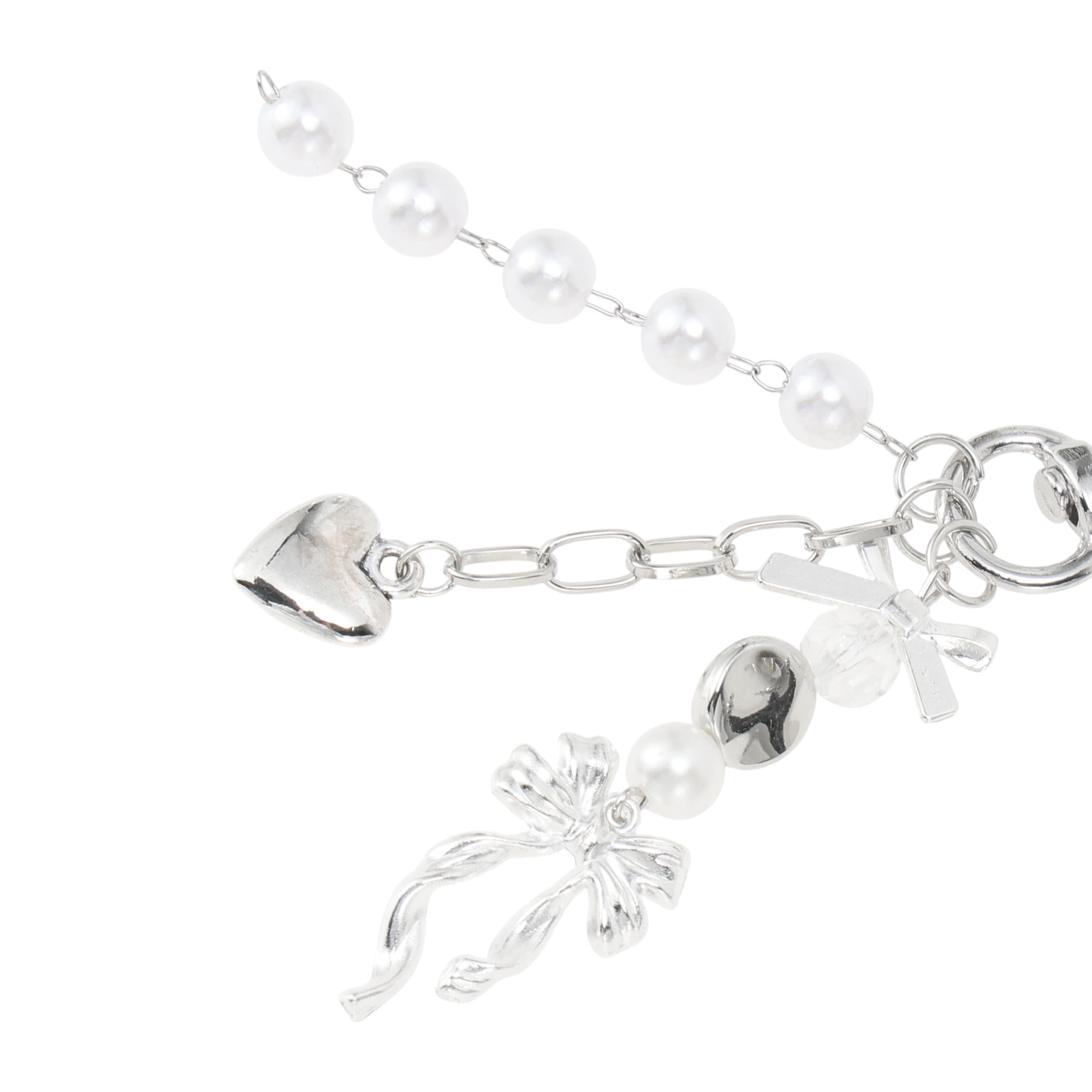 Unique Bargains Heart Bow Handbag Charm Keychain 1 Pc for Bags Silver Tone