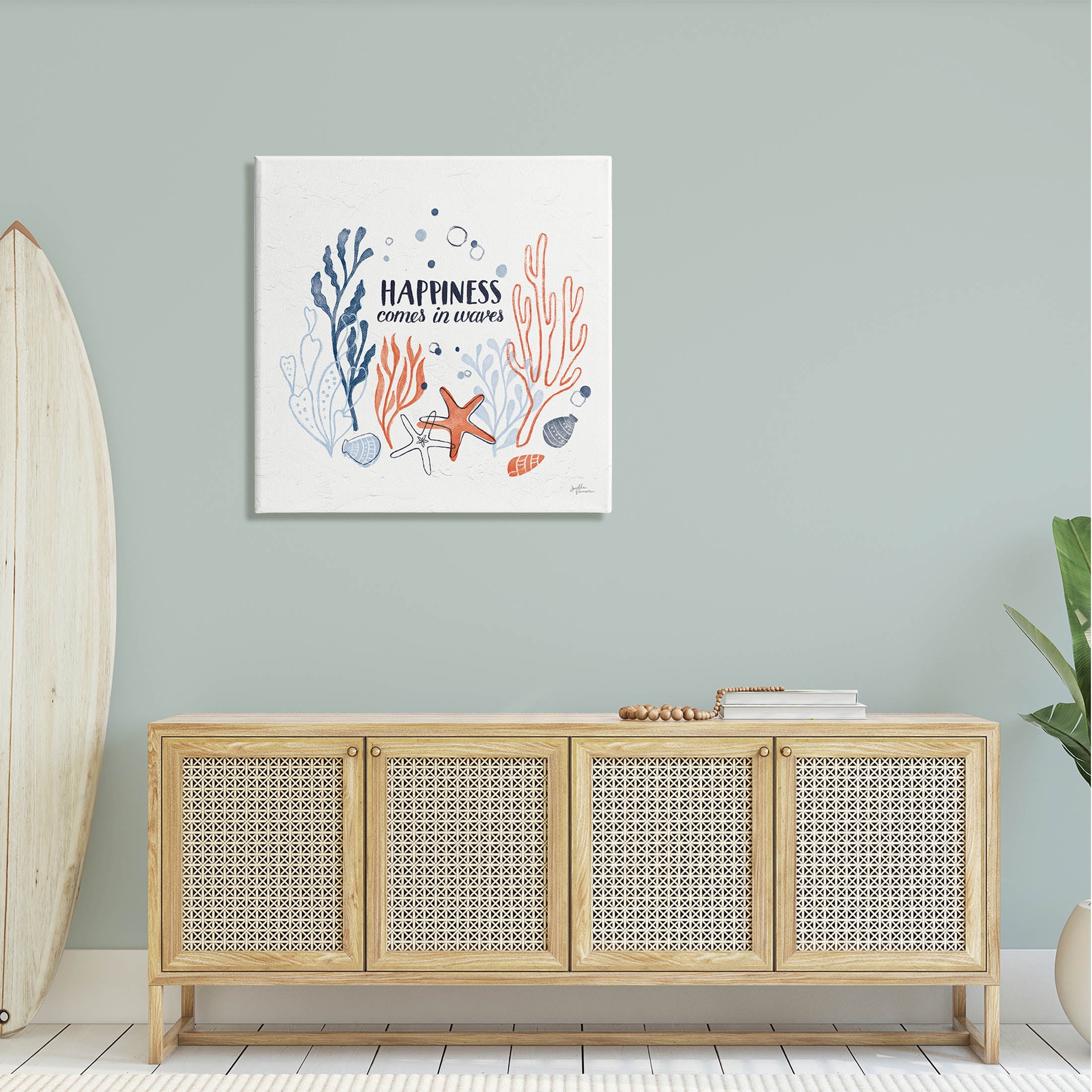 Stupell Industries Happiness Comes In Waves Sea Life Graphic Art Gallery Wrapped Canvas Print Wall Art, Design by Janelle Penner