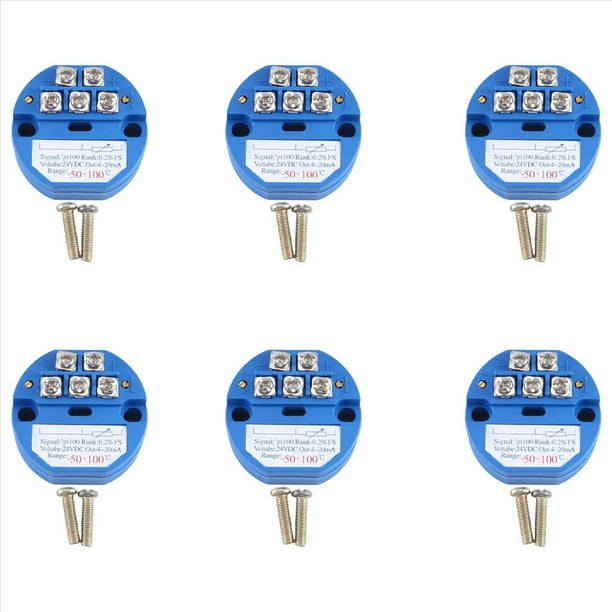 6X MóDulo Transmisor de Temperatura RTD PT100 Resistencia TéRmica -50-100°C DC24V Salida 4-20MA