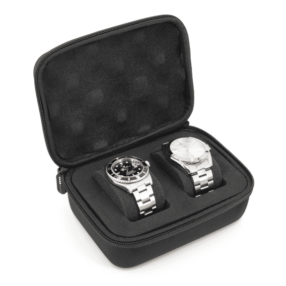 CASEMATIX 2 Slot Watch Case for Two Watches with Foam Cushions and Carry Handle - Watch Box Holder Only