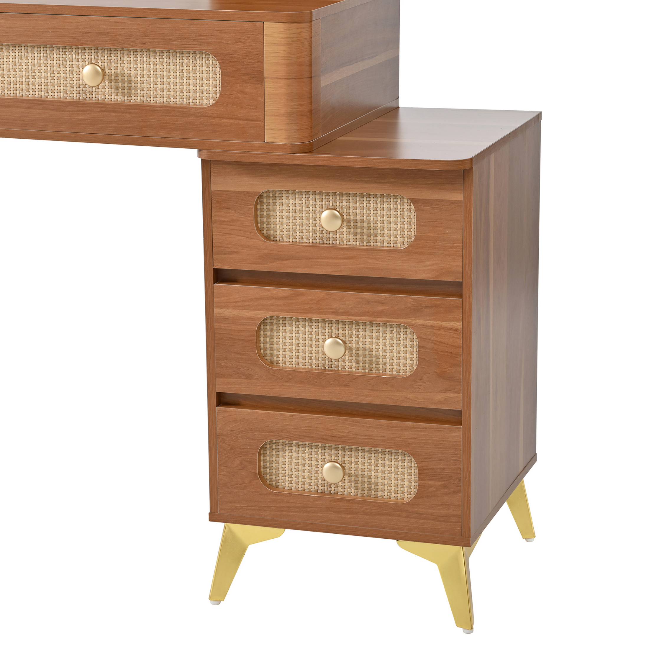 Noble House 47" Vintage Makeup Vanity with Lighted Mirror, Makeup Desk with 5 Storage Drawers, Upper Shelf,Walnut