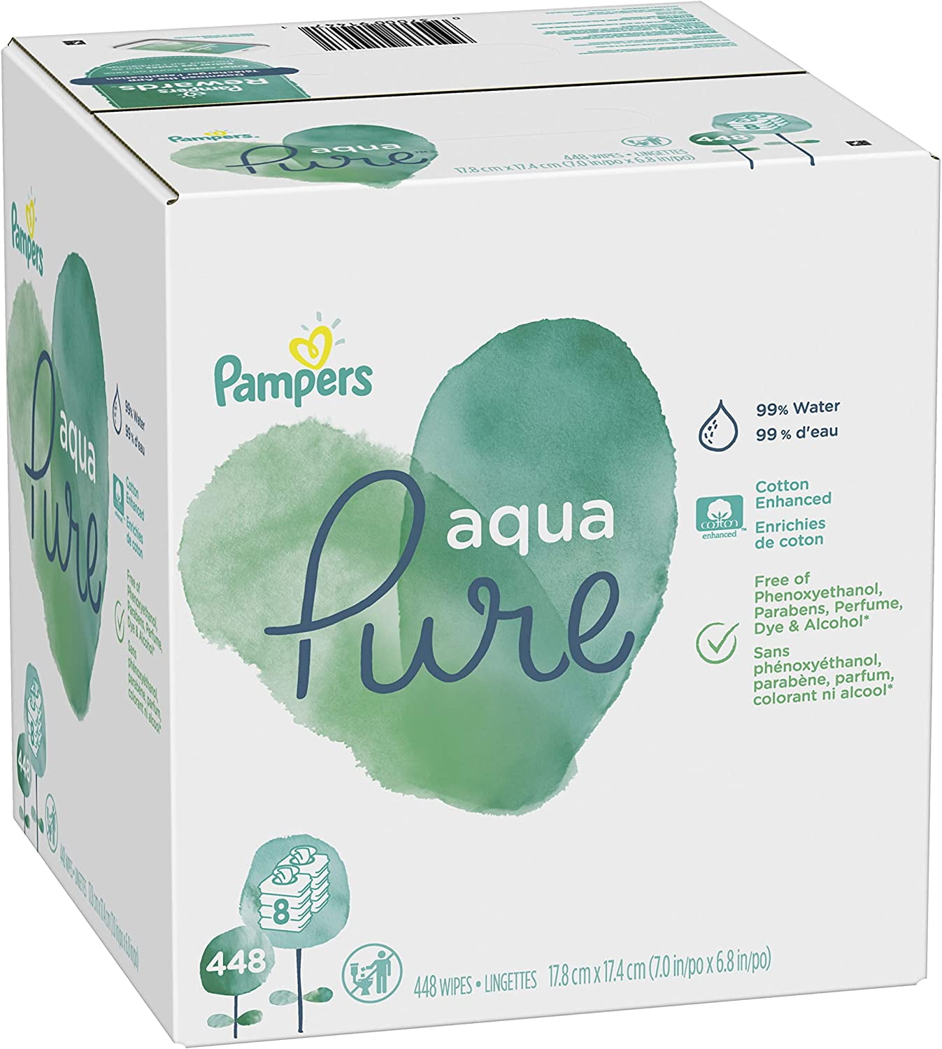 Pampers Aqua Pure Sensitive Water Baby Diaper Wipes, Hypoallergenic and Unscented, 8X PopTop