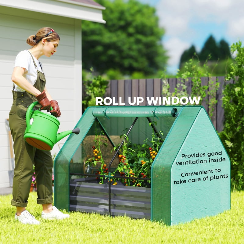 Alvantor Green and Dark Gray 50' L x 37' W x 36' H 2-in-1 Raised Planter with Greenhouse Cover