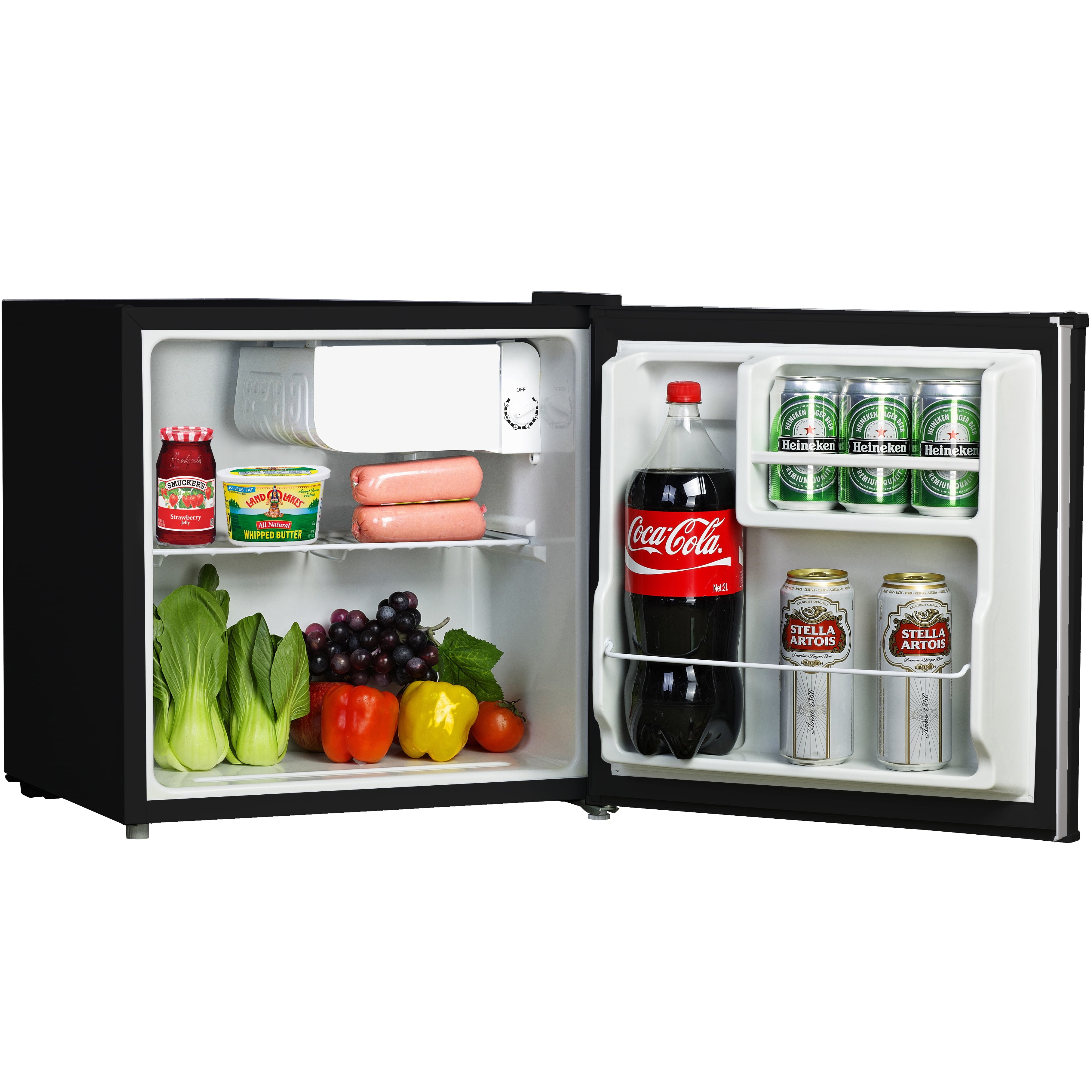 Honeywell Compact Refrigerator 1.6 Cu Ft Mini Fridge with Freezer, Single Door, Low noise, for Bedroom, Office, Dorm with Adjustable Temperature Settings, Stainless Steel