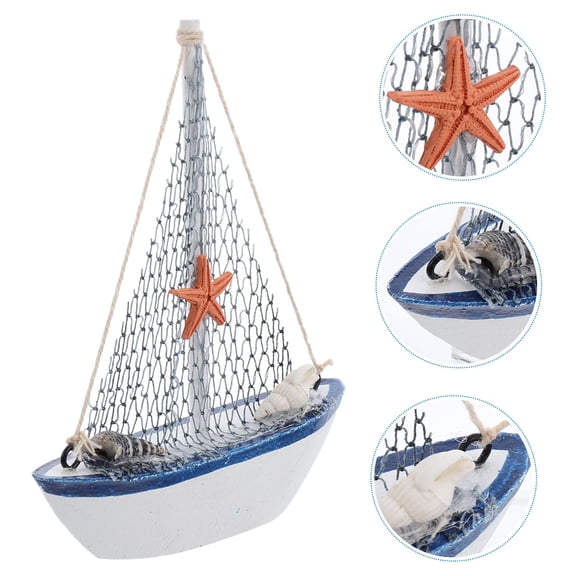 Tineasur Wooden Sailing Boat Decor Assorted Colors Coastal Theme Nautical Home Decoration