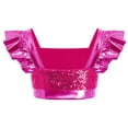 thumbnail image 5 of iiniim Girls Metallic Hip Hop Dance Tops Square Collar Ruffle Sleeve Ballet Shiny Jazz Performance Dancewear Hot Pink 14, 5 of 7