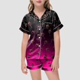 thumbnail image 2 of Cathalem Girls Silk Satin Pajamas Short Sleeve PJS Shorts Set Soft Button Down Sleepwear 2 Loungewear S 2 Loungewear S Hot Pink 8-9 Years, 2 of 5