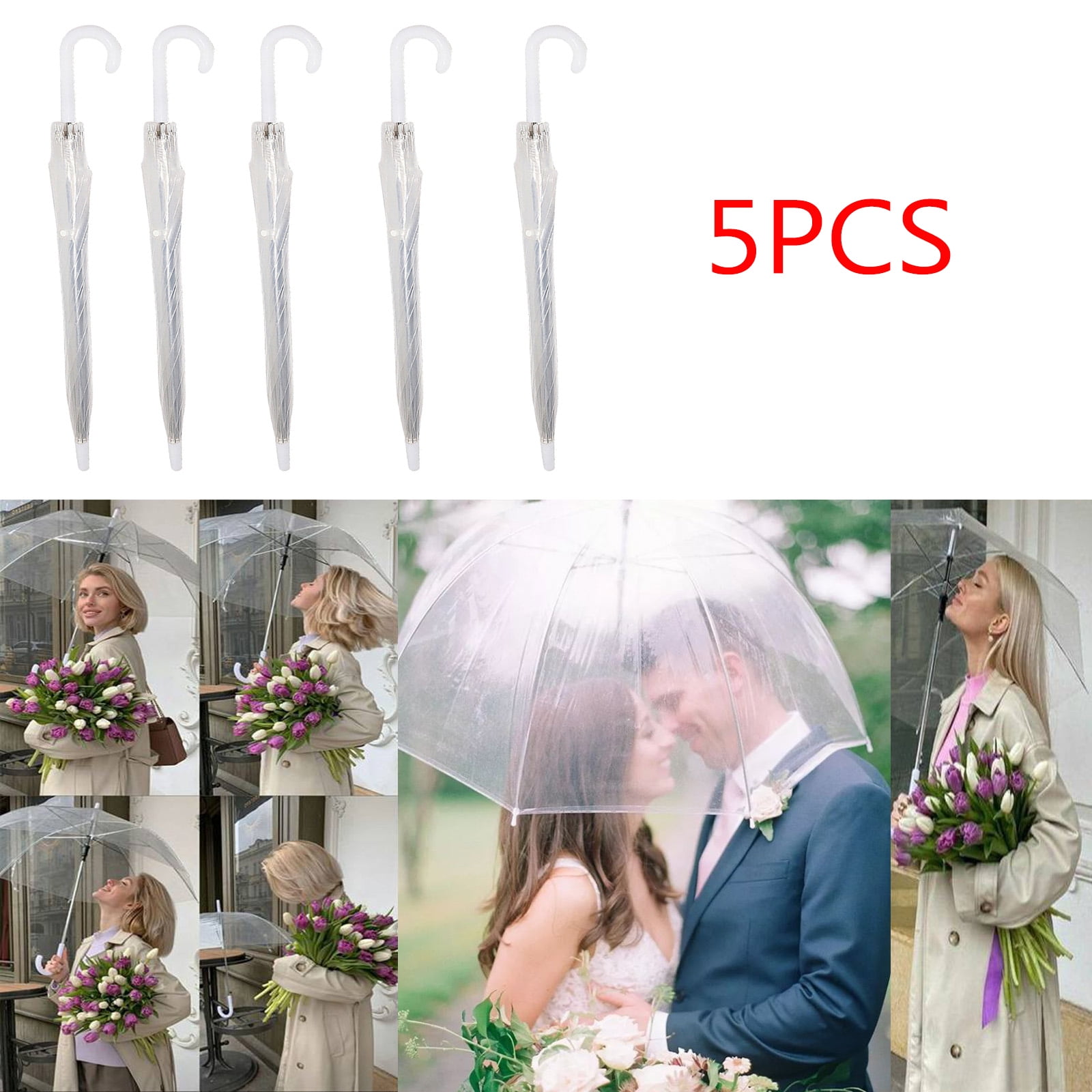 MUCH 5PCS Transparent Umbrella with Large Handle,Clear Umbrellas for