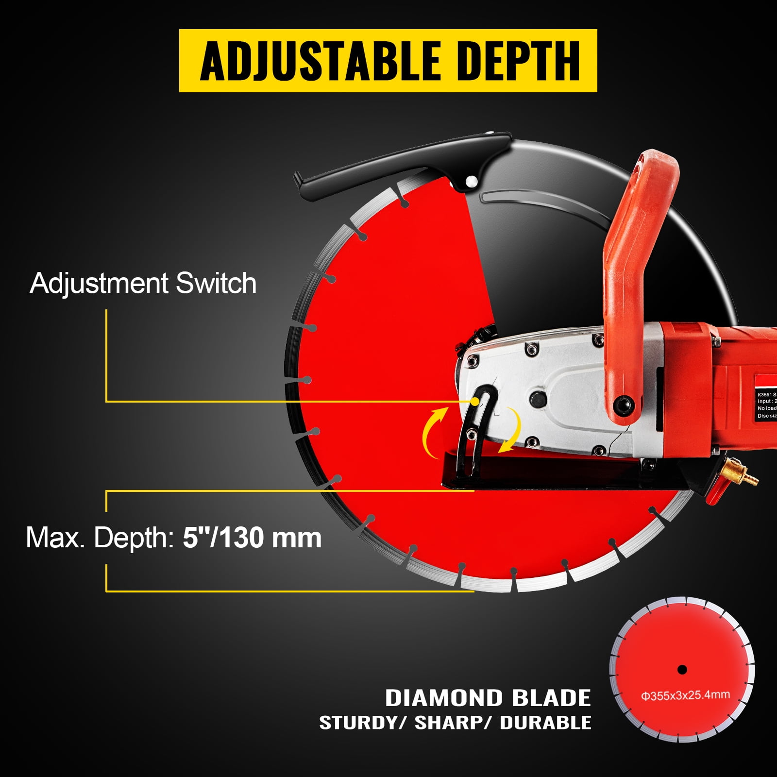 DNYSYSJ Electric Concrete Saw Cutter Circular Saw 14 Inch 3000W Wet Dry  Sawing with Blade and Tools for Granite, Brick, Porcelain, Reinforced  Concrete