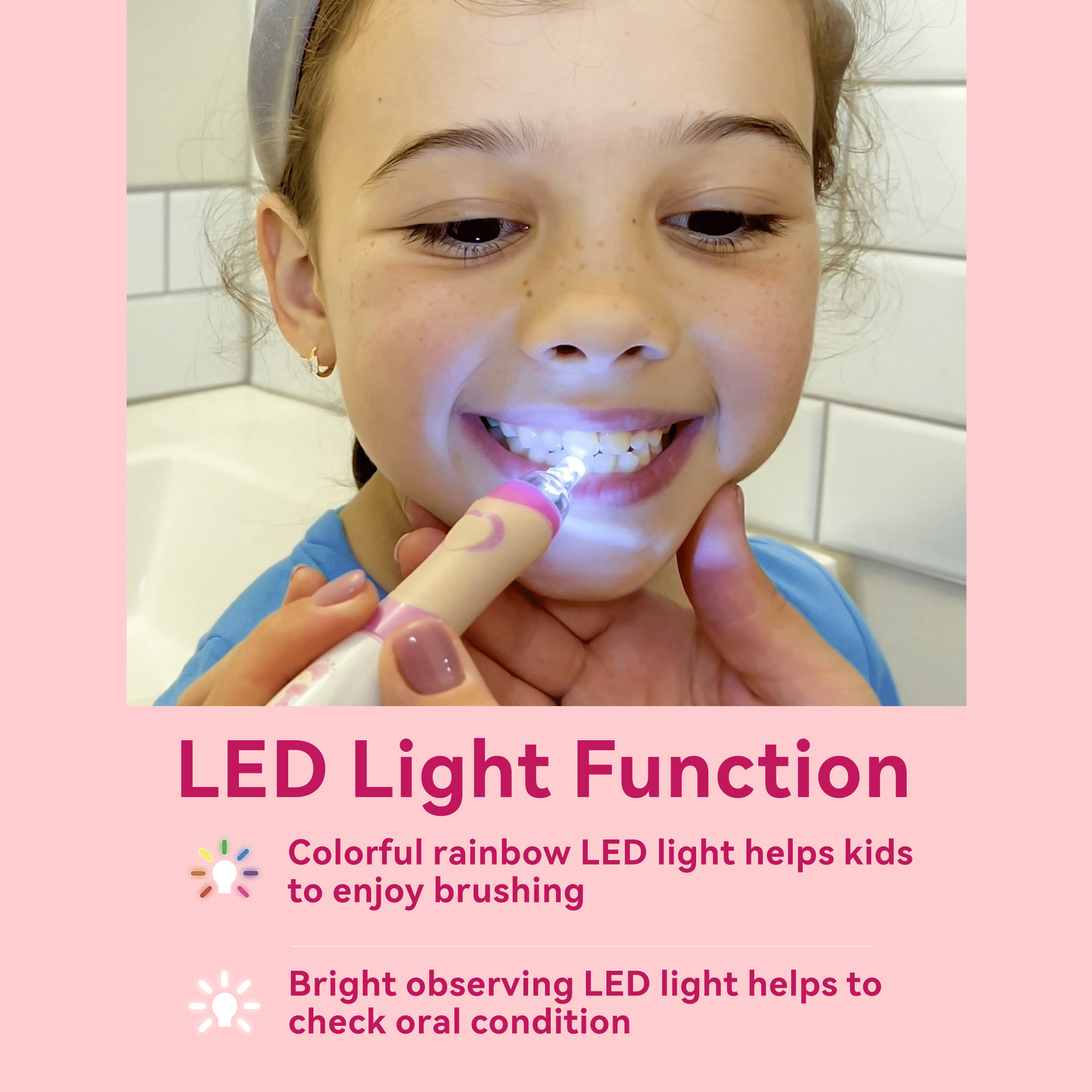 Seago Kids Electric Toothbrush, Rainbow LED Light,4 Brush Heads,for Kids 3+