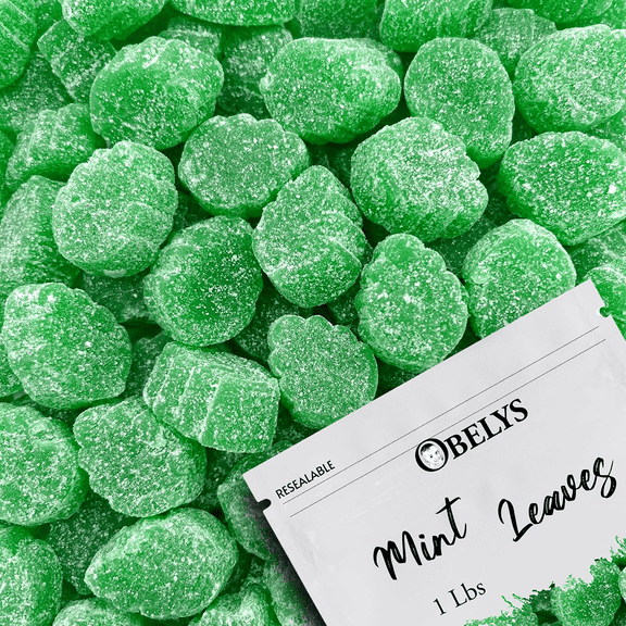 Spearmint Leaves Candy - 1 Pound (16 oz) Pack - Spearmint Green Candy with Soft Chewy Texture - Leaf Shaped Mint Jelly Candies