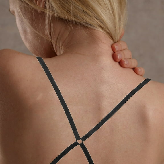 KALLORY Underwear Shoulder Strap 2Pcs Black Nylon Adjustable Non Slip Cross Back Support