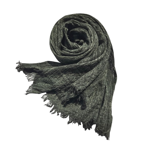 Xfvqtps Scarf for Womens Long Solid Color Wrinkle Tassels Vintage Lightweight Breathable Sunscreen Flax Shawl Army Green