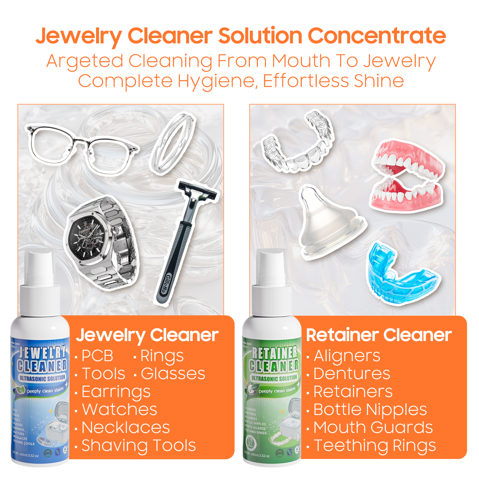 Professional Ultrasonic Cleaner with 200ML Solution, 45KHz 20oz Jewelry Cleaner Ultrasonic Machine with Basket Watch Stand for Rings, Necklaces, Eyeglasses, Dentures, Retainers