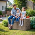 thumbnail image 6 of Devoko 122 Gallon Outdoor Patio Box Deck Plastic Resin Storage Box Backyard, Light Brown, 6 of 7