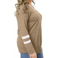 thumbnail image 3 of Spring Fall Women's Long Sleeve V-neck Casual Shirt Stripe Sleeve Loose Plus Size Tops, 3 of 5