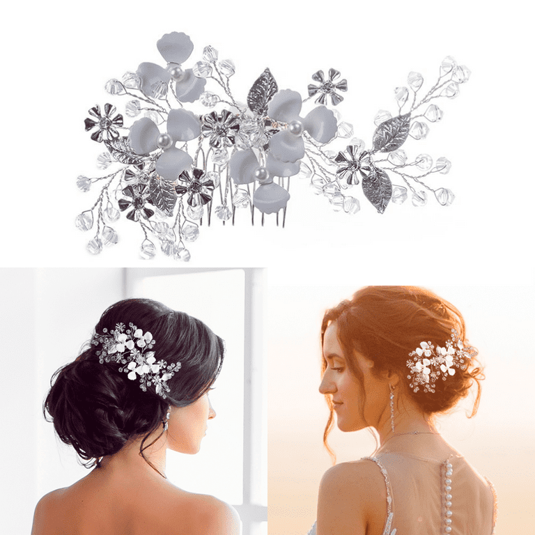 3PC Wedding Hair Accessories for Women Clysburtuony Bridal Flower Side Hair  Clips Pearl Bridal Headpiece Wedding Hair Pins (White Combs) … (White)