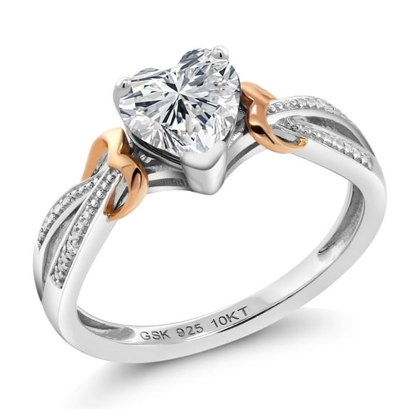 Gem Stone King 925 Sterling Silver and 10K Rose Gold IGI Certified Lab Grown Diamond Engagement Ring for Women | 1.02 Cttw | Center Diamond Heart Shaped 1 Ct | D-E Color | VS1-VS2 Clarity | Size 9