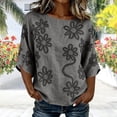 thumbnail image 4 of Summer Tops for Women 100% Cotton Fashion Casual Embroidery Round Neck 3/4 Sleeve Spring Blouse Tops, 4 of 7