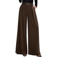 thumbnail image 4 of Womens Spring Wide Leg Trousers Loose Pleated Long Flowy Palazzo Work Pants with Pockets Brown S, 4 of 8