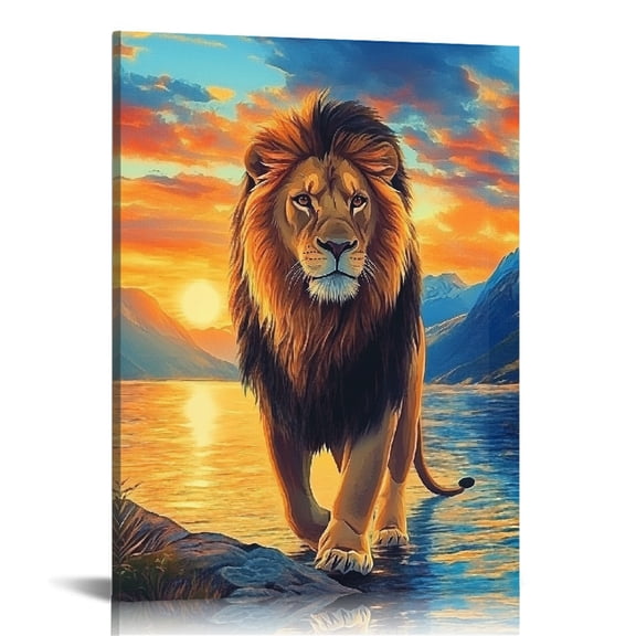 Patifu Lion Sunset Mountains Canvas Wall Art for Home Decor 12x16 in