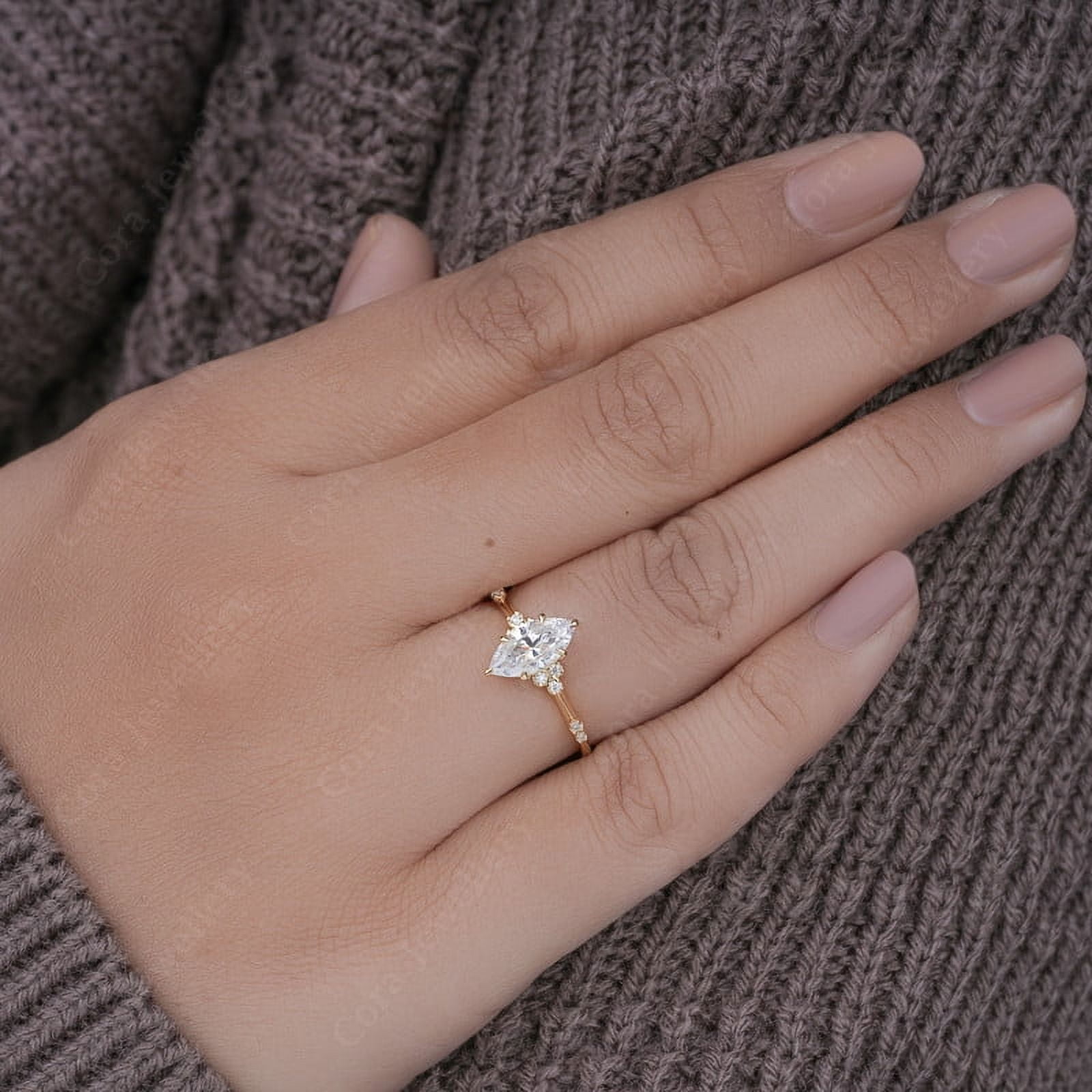 Cora Jewellery Art Deco 1.0CT Marquise Cut Engagement Ring for Women, 10K Yellow Gold, 5 US