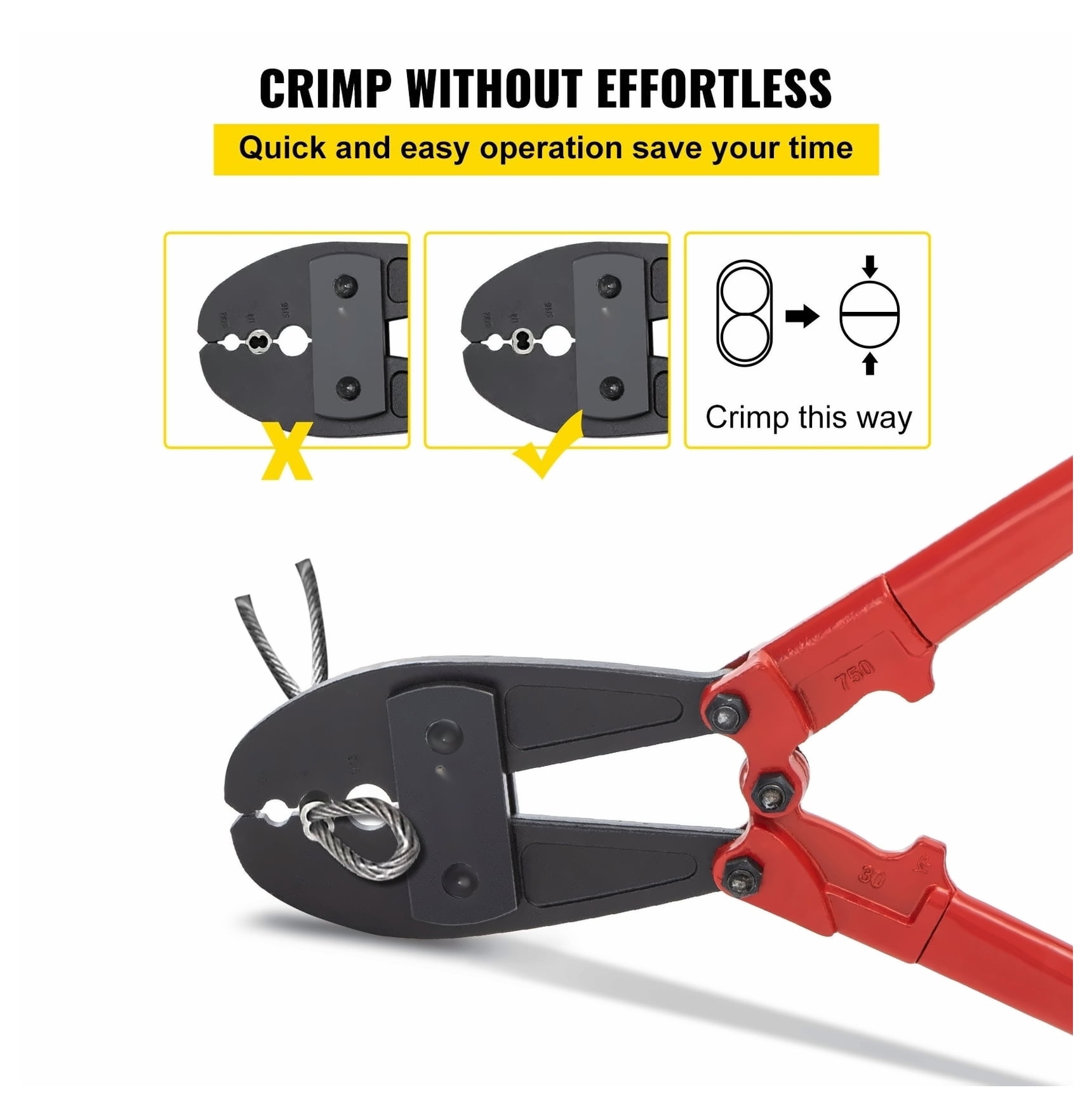 30" Hand Swager, Wire Rope Crimping Tool for 5/32", 1/4", 5/16" Cable, Alloy Steel Construction, Labor-Saving Handle, Ideal for Construction & Maintenance