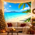 thumbnail image 3 of Tropical Beach with Palm Tree and Plumeria, Serene Coastal for Beach Lovers, Botanical Wall Art, Housewarming Gift, Tapestry Wall Hanging for Bedroom and Living Room, 3 of 7