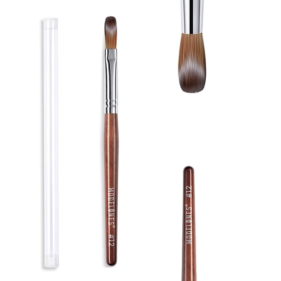 Modelones Acrylic Nail Brush Acrylic Red Wood Handle with Sturdy Alloy Tube Round Shaped Professional Nail Brushes Manicure Tool Salon DIY (Size 12#)