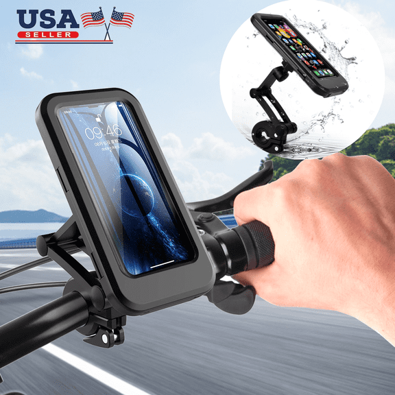 Dazone Bike Phone Mount Waterproof, Cell Phone Holder For Motorcycle Bicycle Handlebar, 360° Adjustable Universal Phone Mount Case with TPU Touch-Screen