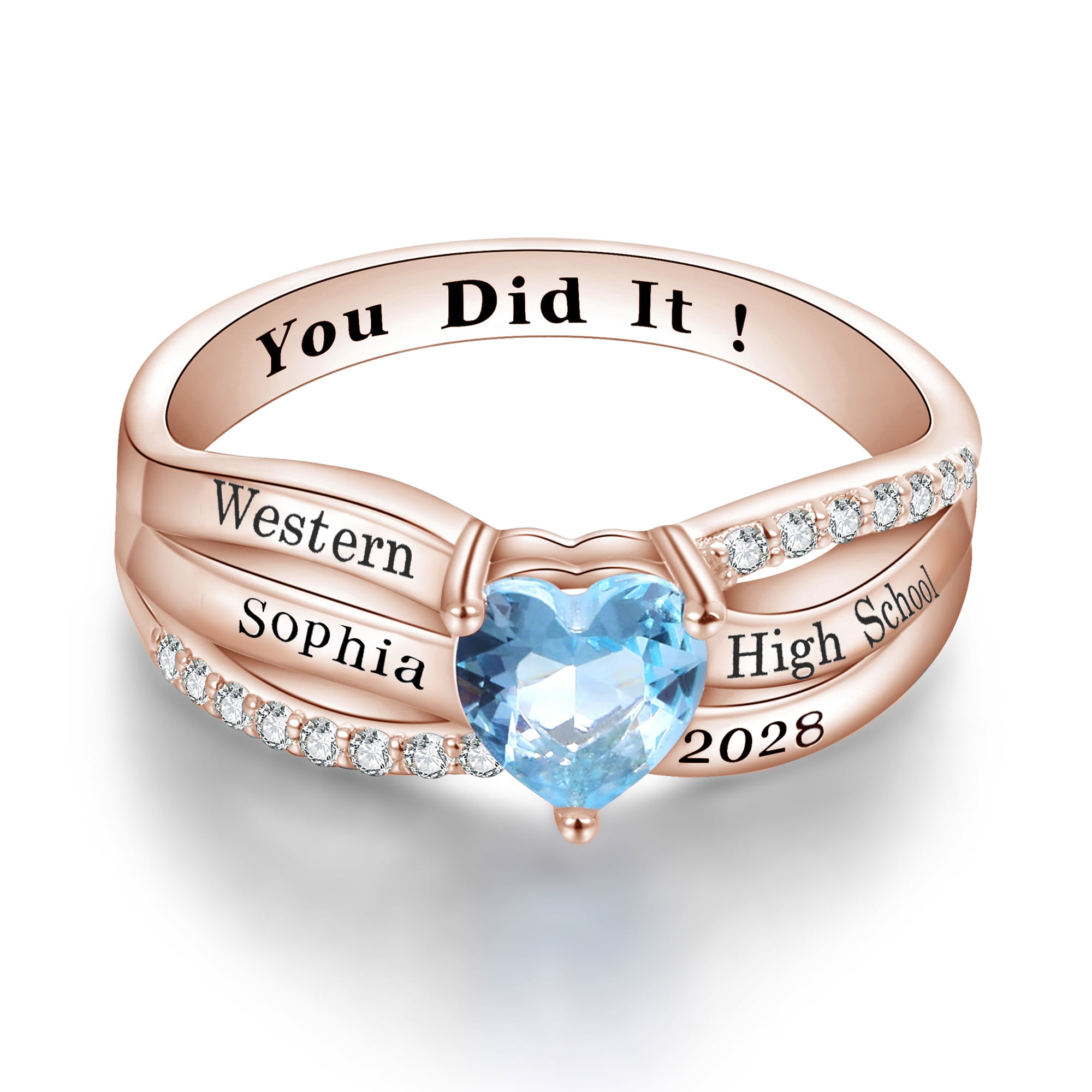 USA PJM Custom Women’s Class Ring Sterling Silver for High School & College Graduation-Rose Gold